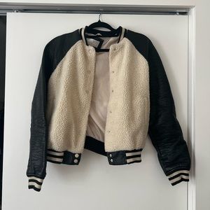 fleece/faux leather bomber jacket